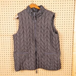 Coldwater Creek Herringbone Pattern Quilted Puffer Brown Vest XL